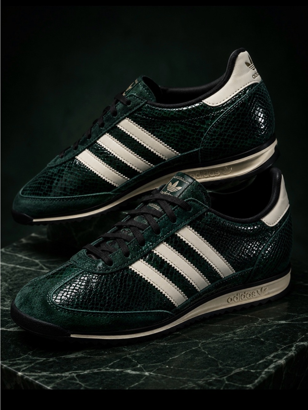 Adidas woma’s Green Suede & Leather Three-Stripes Sneakers